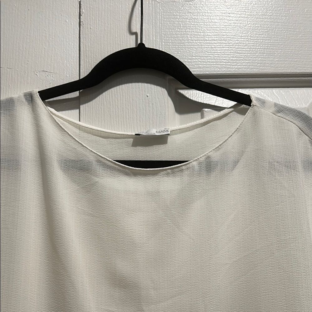 Zara White Ruffle Sleeve Top, XS - Picture 3 of 7